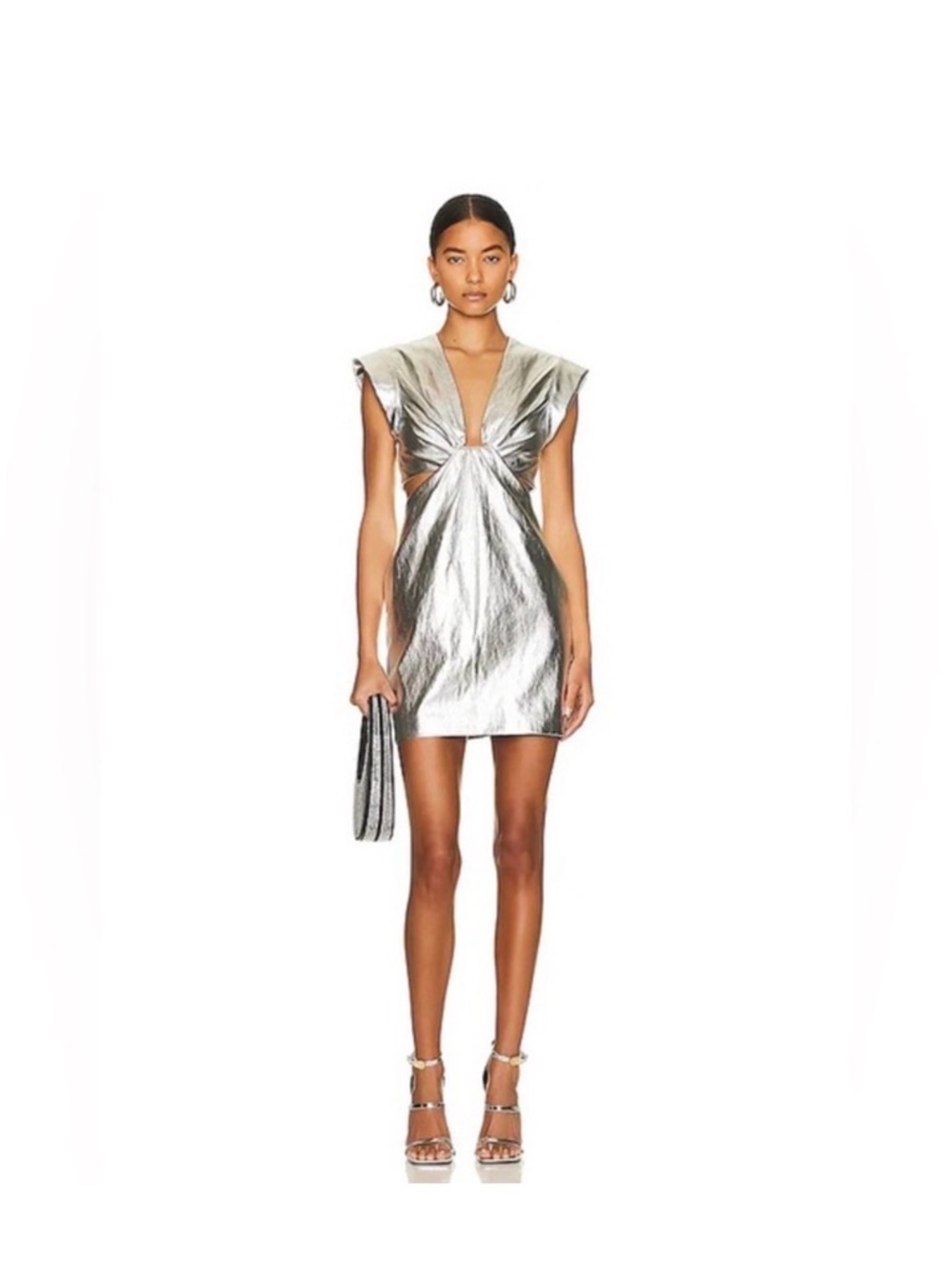 A.L.C. Metallic Silver V-Neck Twist Mini Dress
